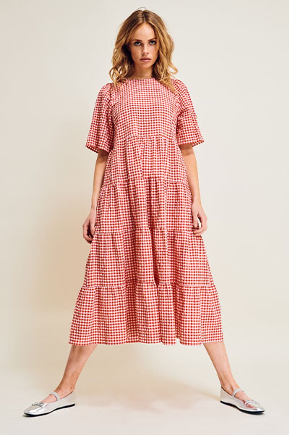 Curensology Gingham Check Dress フリーサイズ Gingham Check Seersucker Dress – Timeless & Relaxed Fit